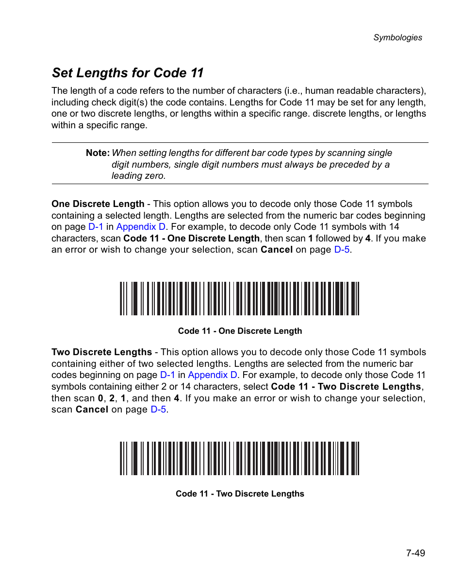 Set lengths for code 11, Set lengths for code 11 -49 | Wasp Bar Code WPS100 User Manual | Page 169 / 466