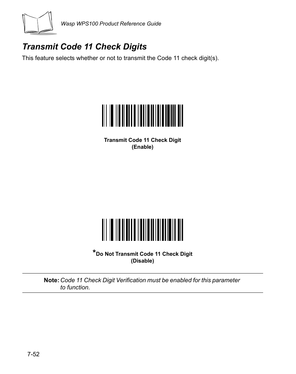 Transmit code 11 check digits, Transmit code 11 check digits -52 | Wasp Bar Code WPS100 User Manual | Page 172 / 466