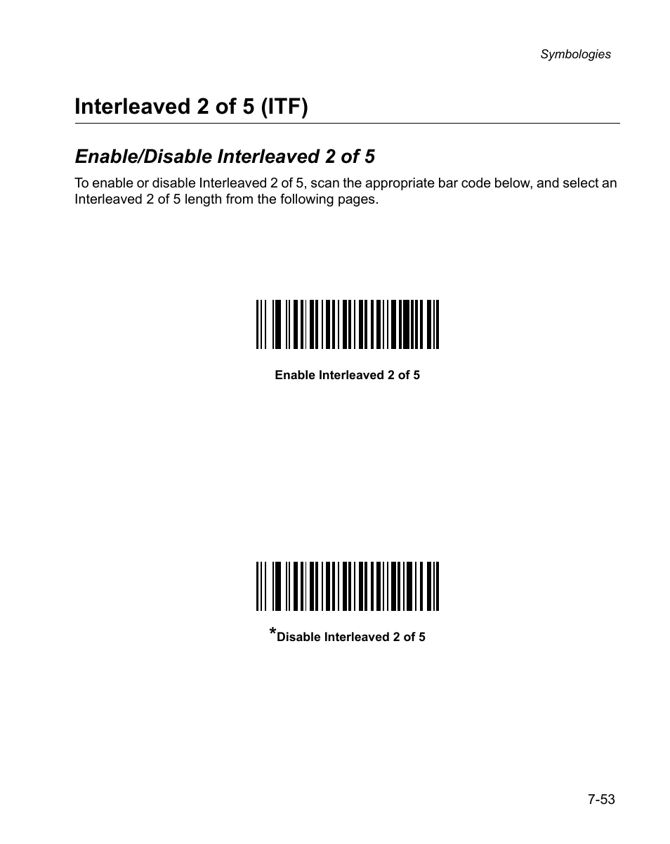 Interleaved 2 of 5 (itf), Enable/disable interleaved 2 of 5, Interleaved 2 of 5 (itf) -53 | Enable/disable interleaved 2 of 5 -53 | Wasp Bar Code WPS100 User Manual | Page 173 / 466