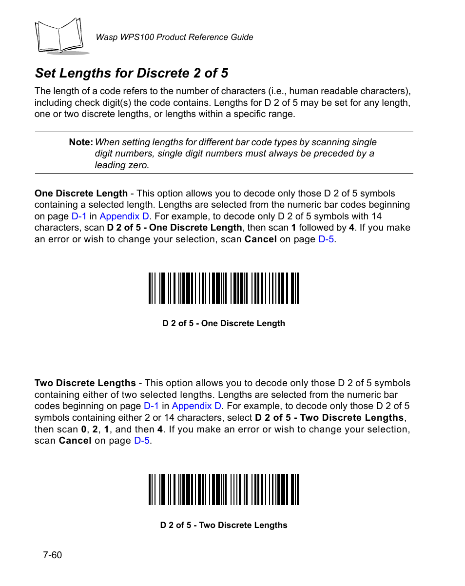 Set lengths for discrete 2 of 5, Set lengths for discrete 2 of 5 -60 | Wasp Bar Code WPS100 User Manual | Page 180 / 466