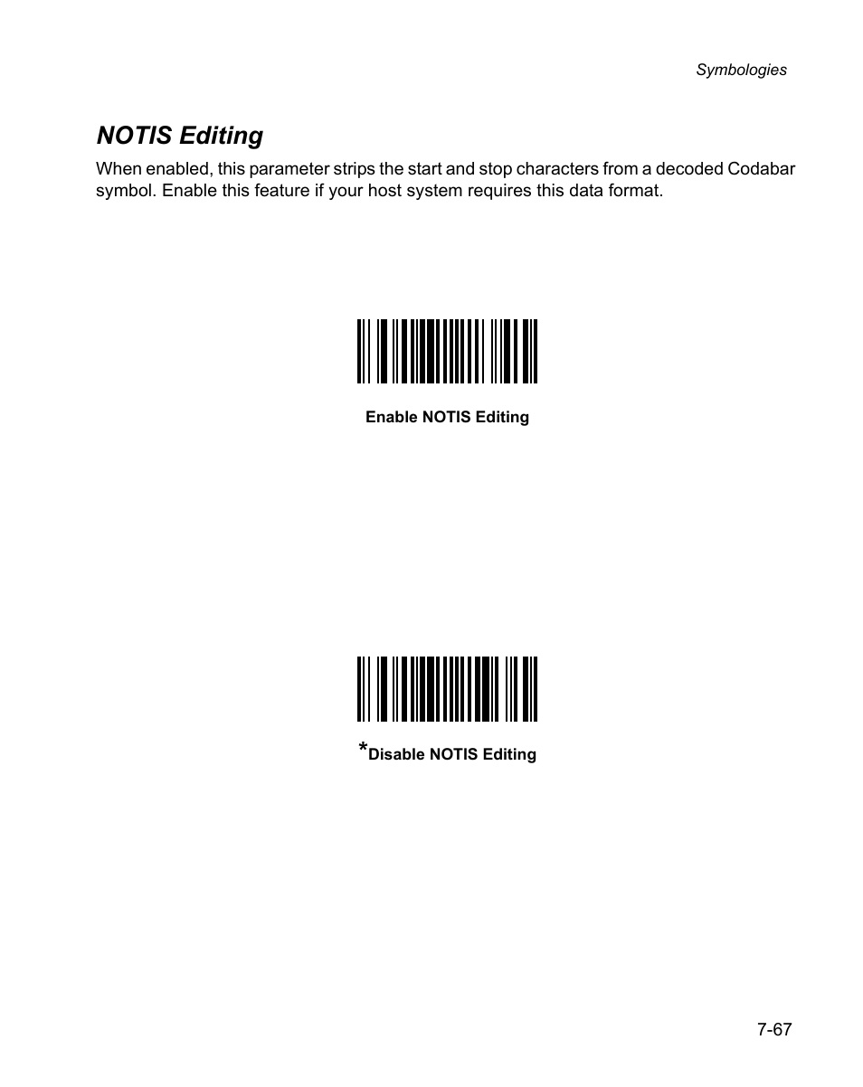 Notis editing, Notis editing -67 | Wasp Bar Code WPS100 User Manual | Page 187 / 466