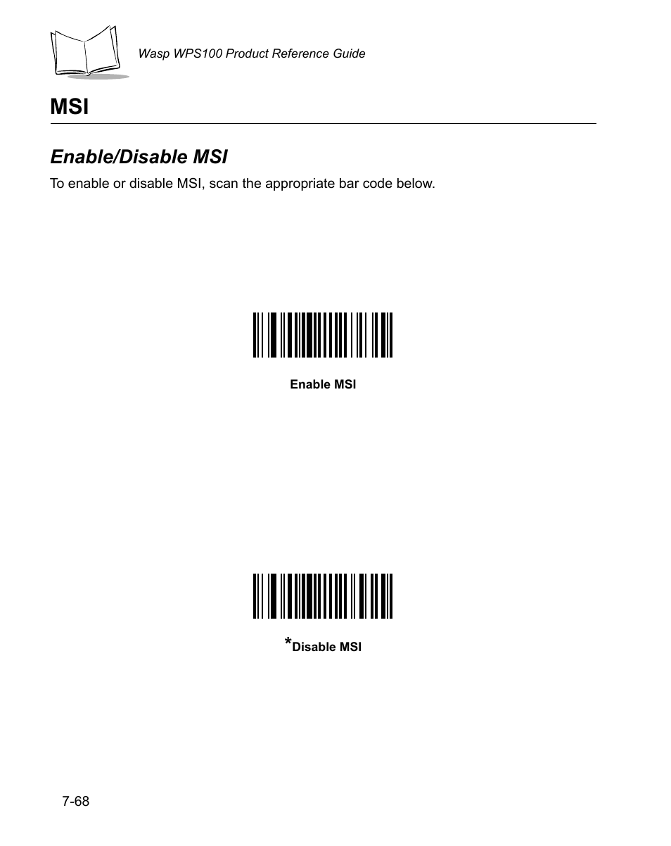 Enable/disable msi, Msi -68, Enable/disable msi -68 | Wasp Bar Code WPS100 User Manual | Page 188 / 466