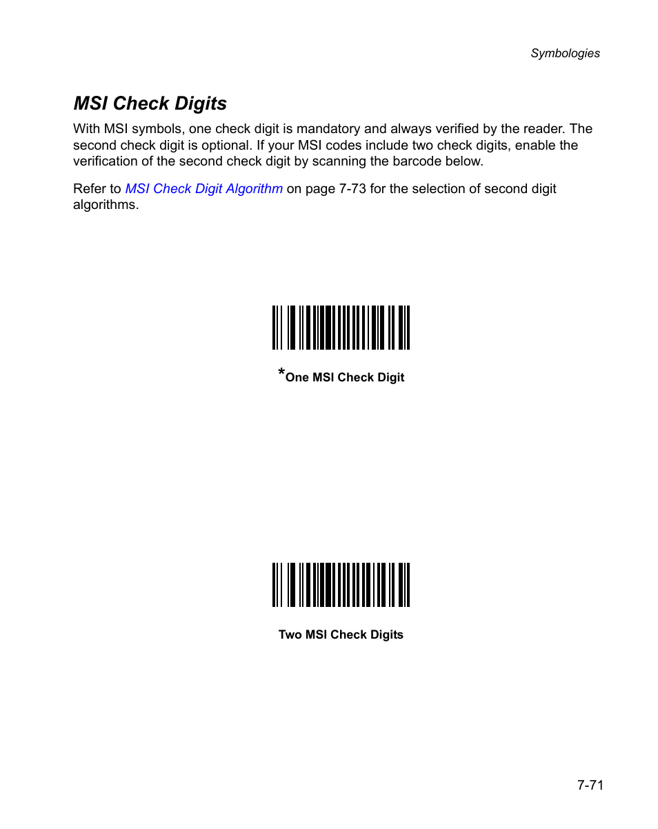 Msi check digits, Msi check digits -71 | Wasp Bar Code WPS100 User Manual | Page 191 / 466