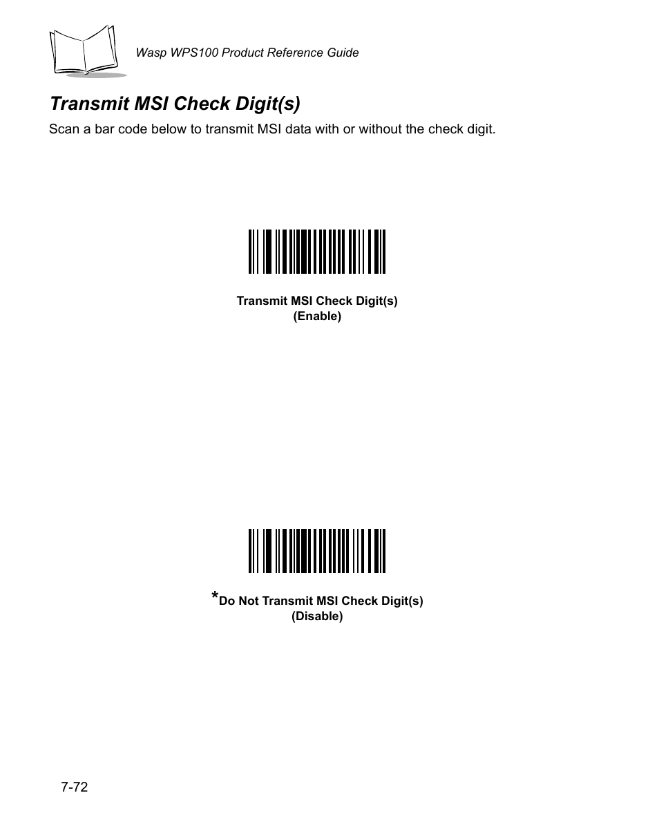 Transmit msi check digit(s), Transmit msi check digit(s) -72 | Wasp Bar Code WPS100 User Manual | Page 192 / 466