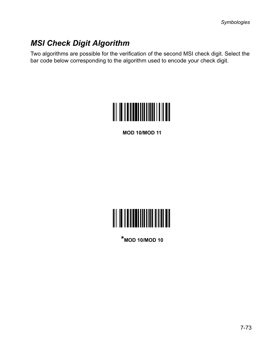 Msi check digit algorithm, Msi check digit algorithm -73 | Wasp Bar Code WPS100 User Manual | Page 193 / 466