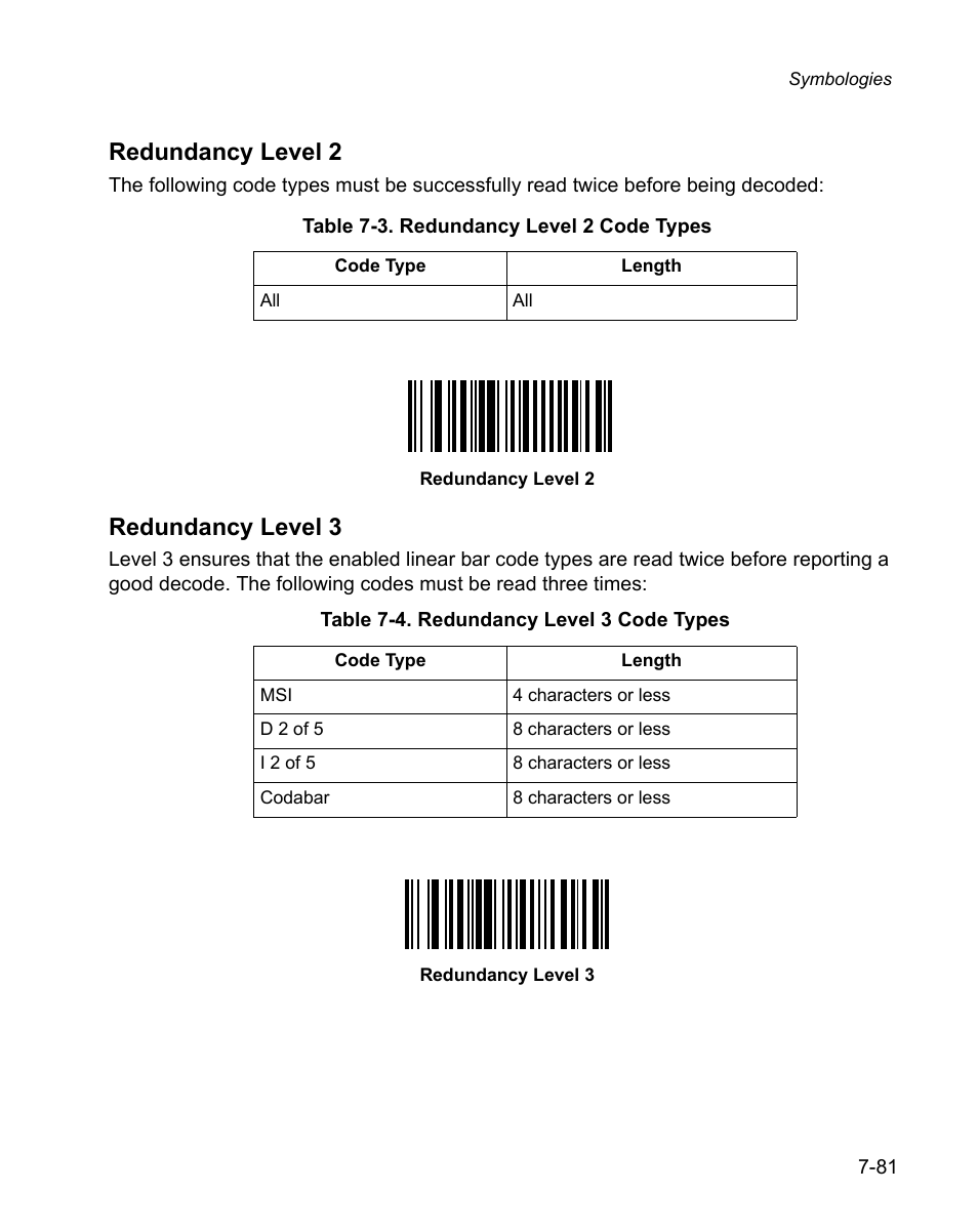 Redundancy level 2, Redundancy level 3 | Wasp Bar Code WPS100 User Manual | Page 201 / 466