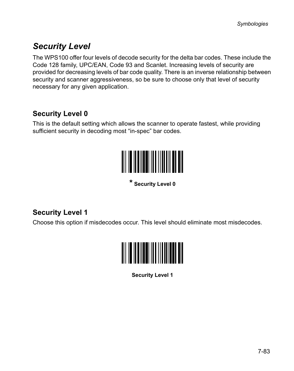 Security level, Security level -83 | Wasp Bar Code WPS100 User Manual | Page 203 / 466