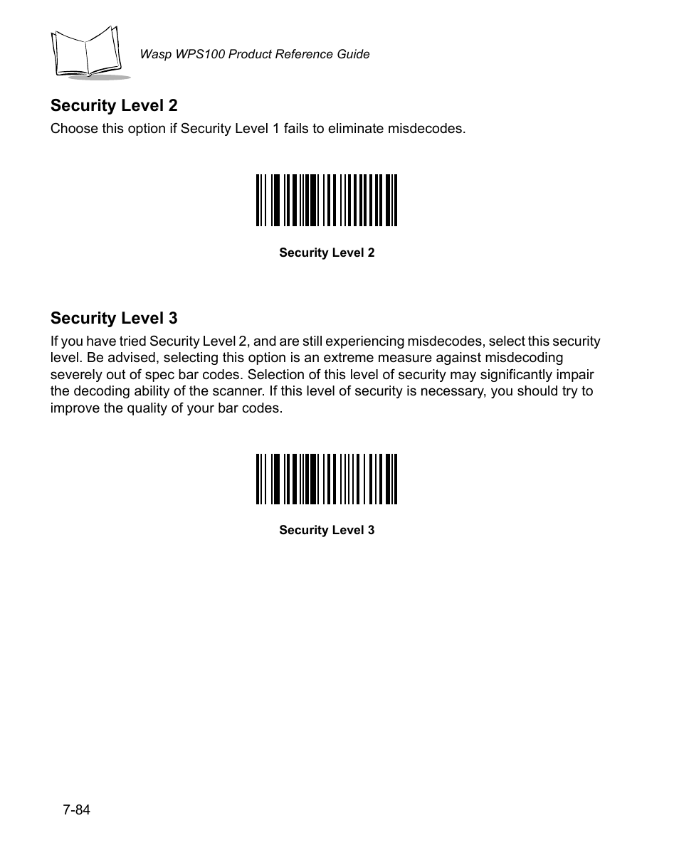 Security level 2, Security level 3 | Wasp Bar Code WPS100 User Manual | Page 204 / 466