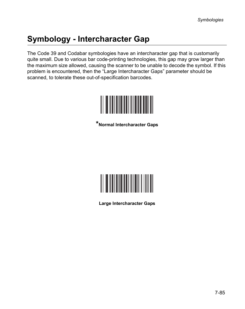 Symbology - intercharacter gap, Symbology - intercharacter gap -85 | Wasp Bar Code WPS100 User Manual | Page 205 / 466