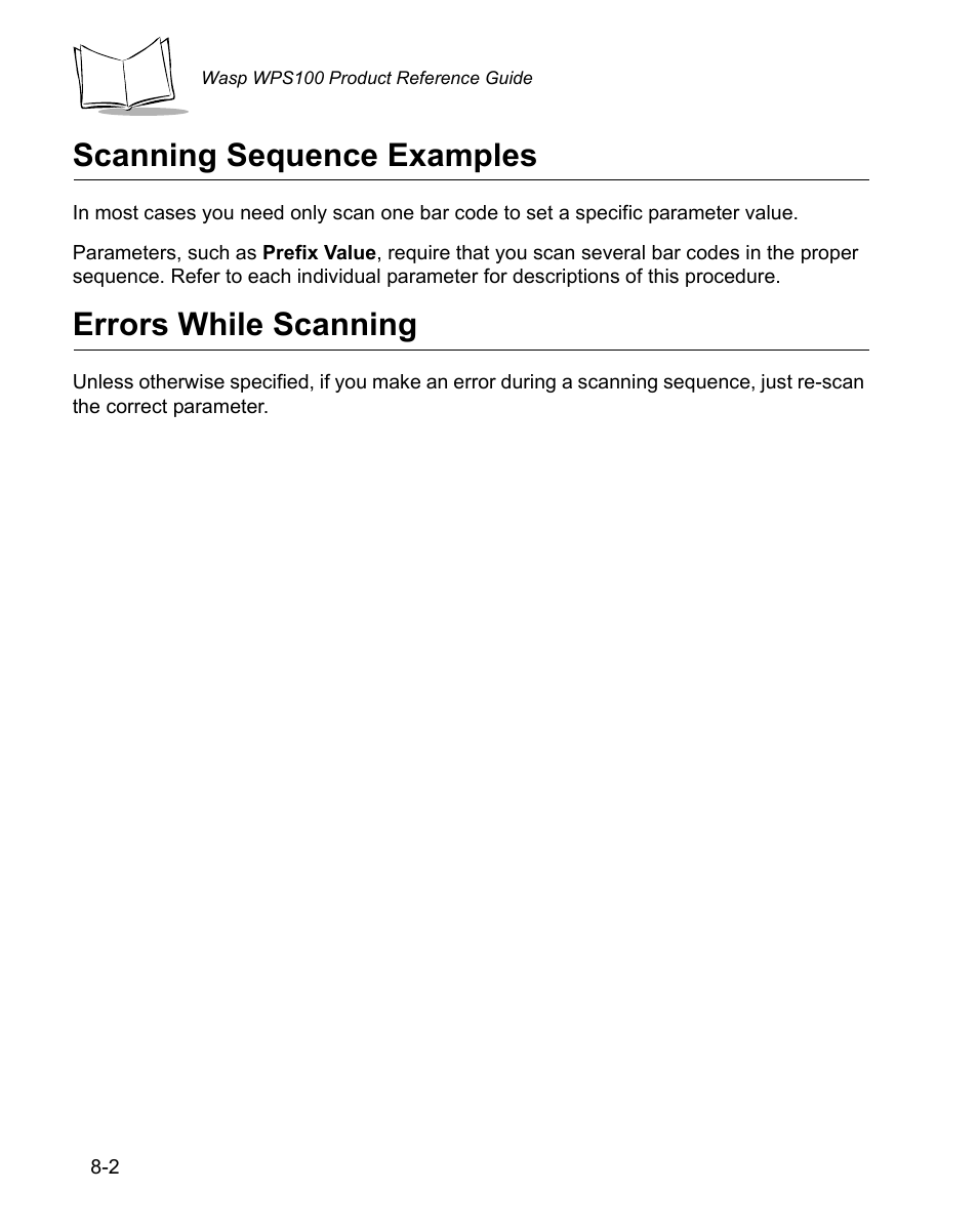 Scanning sequence examples, Errors while scanning | Wasp Bar Code WPS100 User Manual | Page 208 / 466