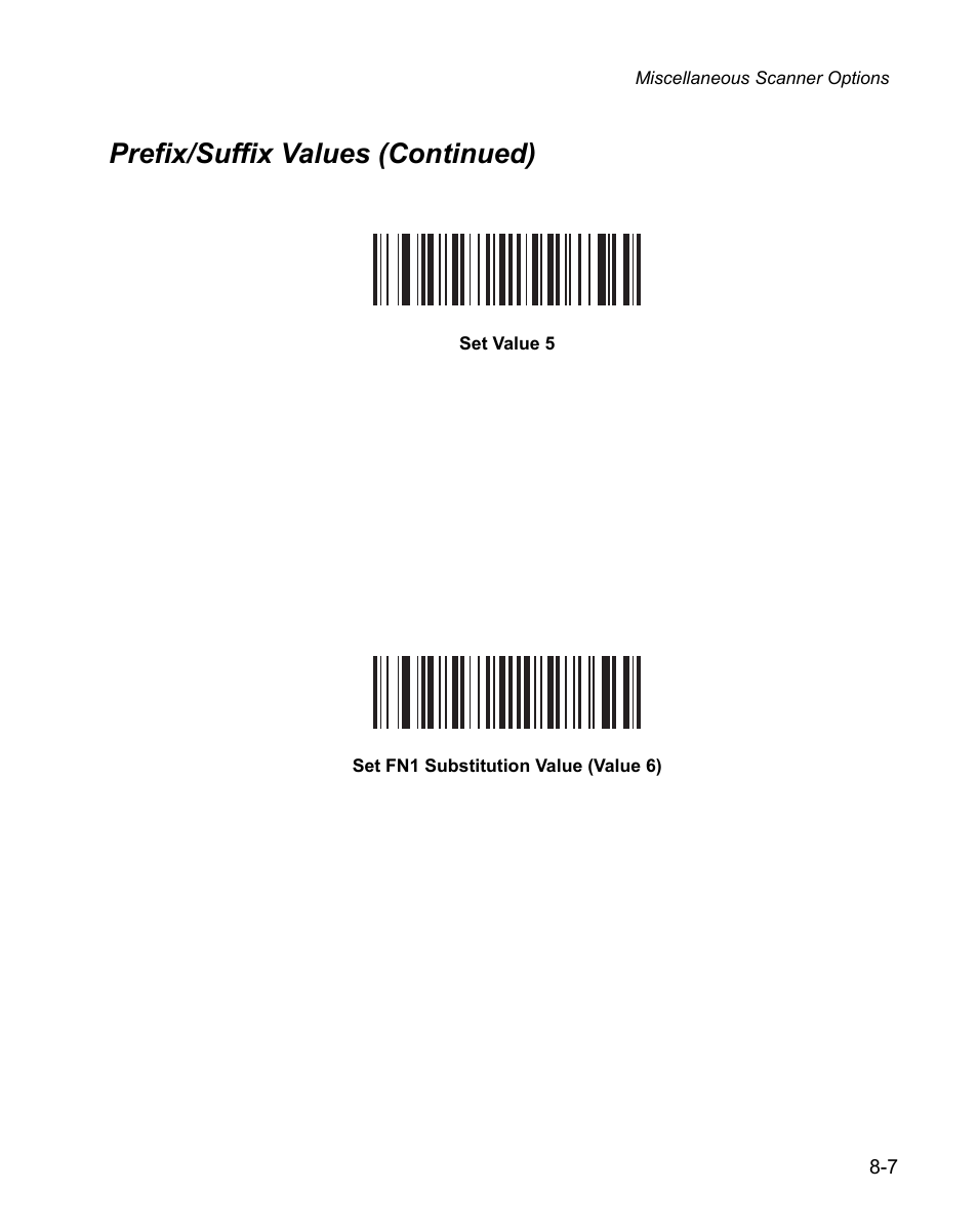 Prefix/suffix values (continued) | Wasp Bar Code WPS100 User Manual | Page 213 / 466