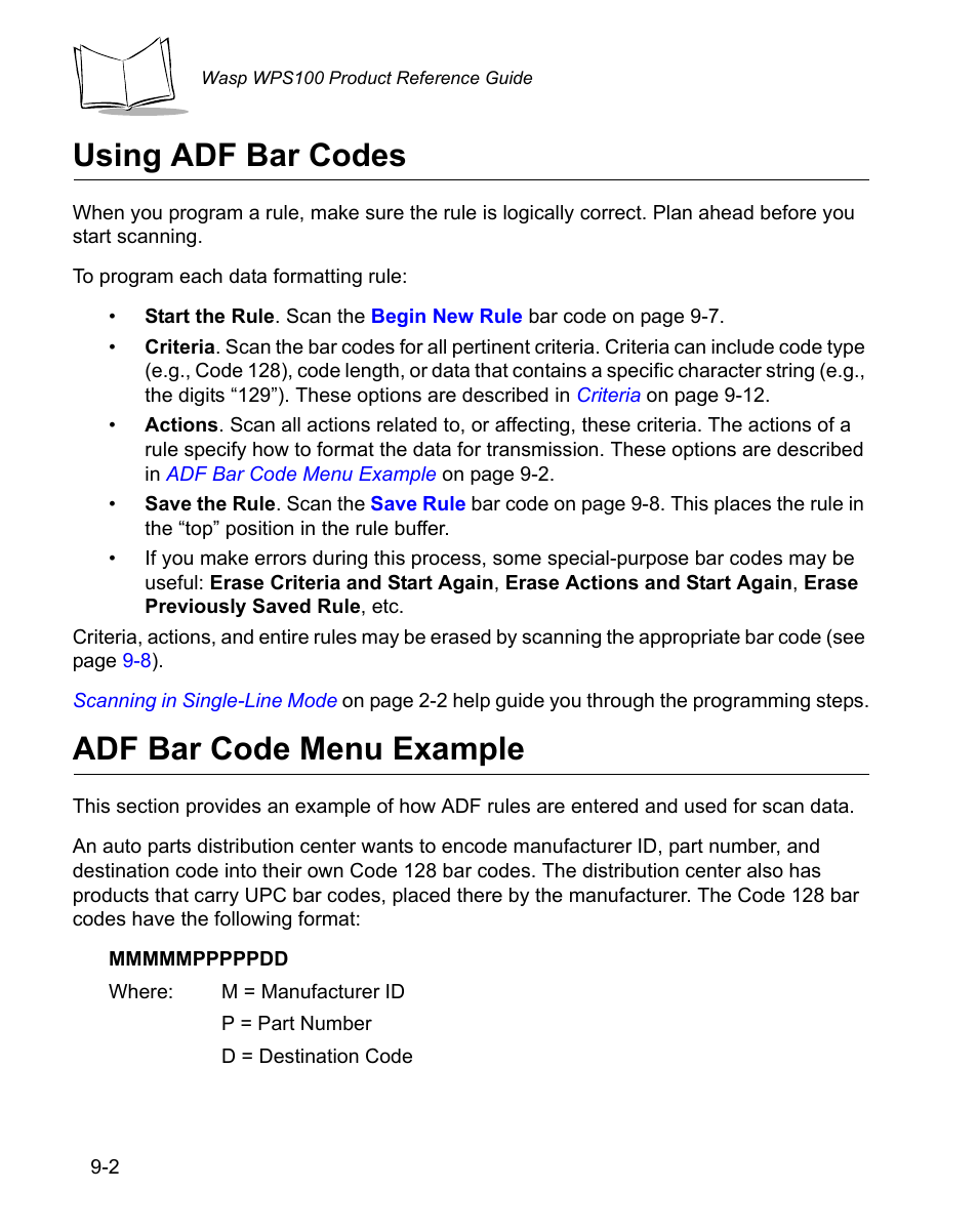 Using adf bar codes, Adf bar code menu example | Wasp Bar Code WPS100 User Manual | Page 220 / 466