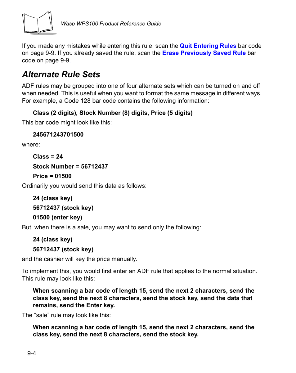 Alternate rule sets, Alternate rule sets -4 | Wasp Bar Code WPS100 User Manual | Page 222 / 466