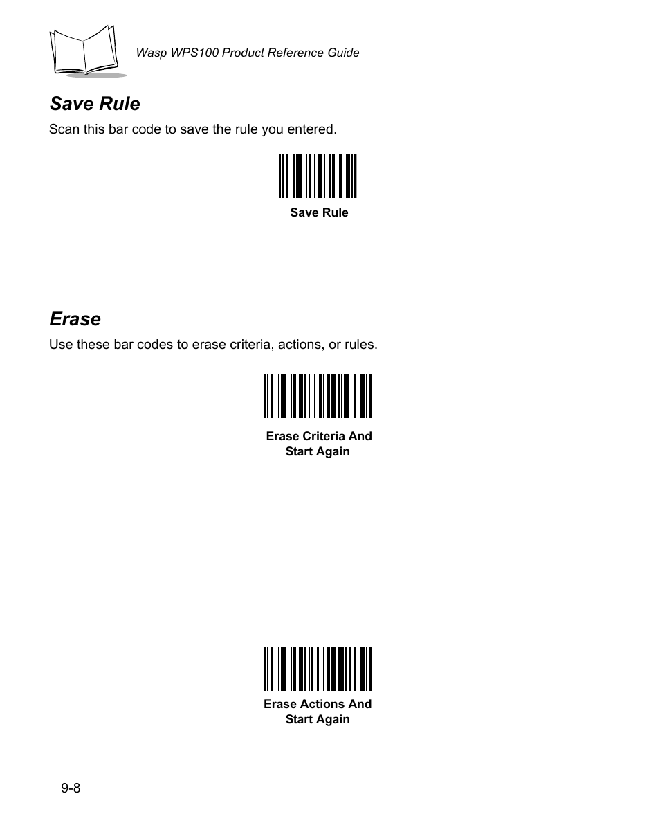 Save rule, Erase, Save rule -8 erase -8 | An the | Wasp Bar Code WPS100 User Manual | Page 226 / 466