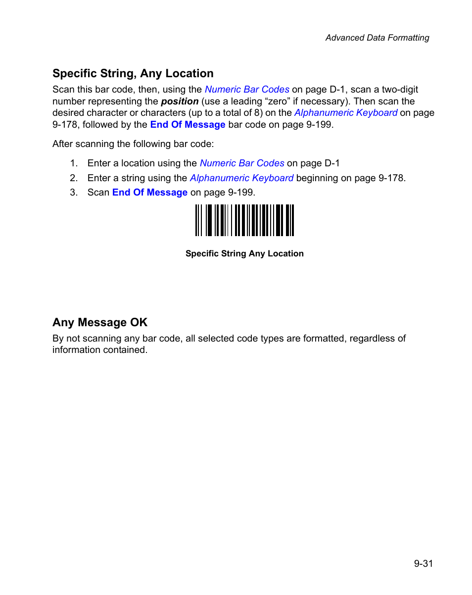 Specific string, any location, Any message ok | Wasp Bar Code WPS100 User Manual | Page 249 / 466