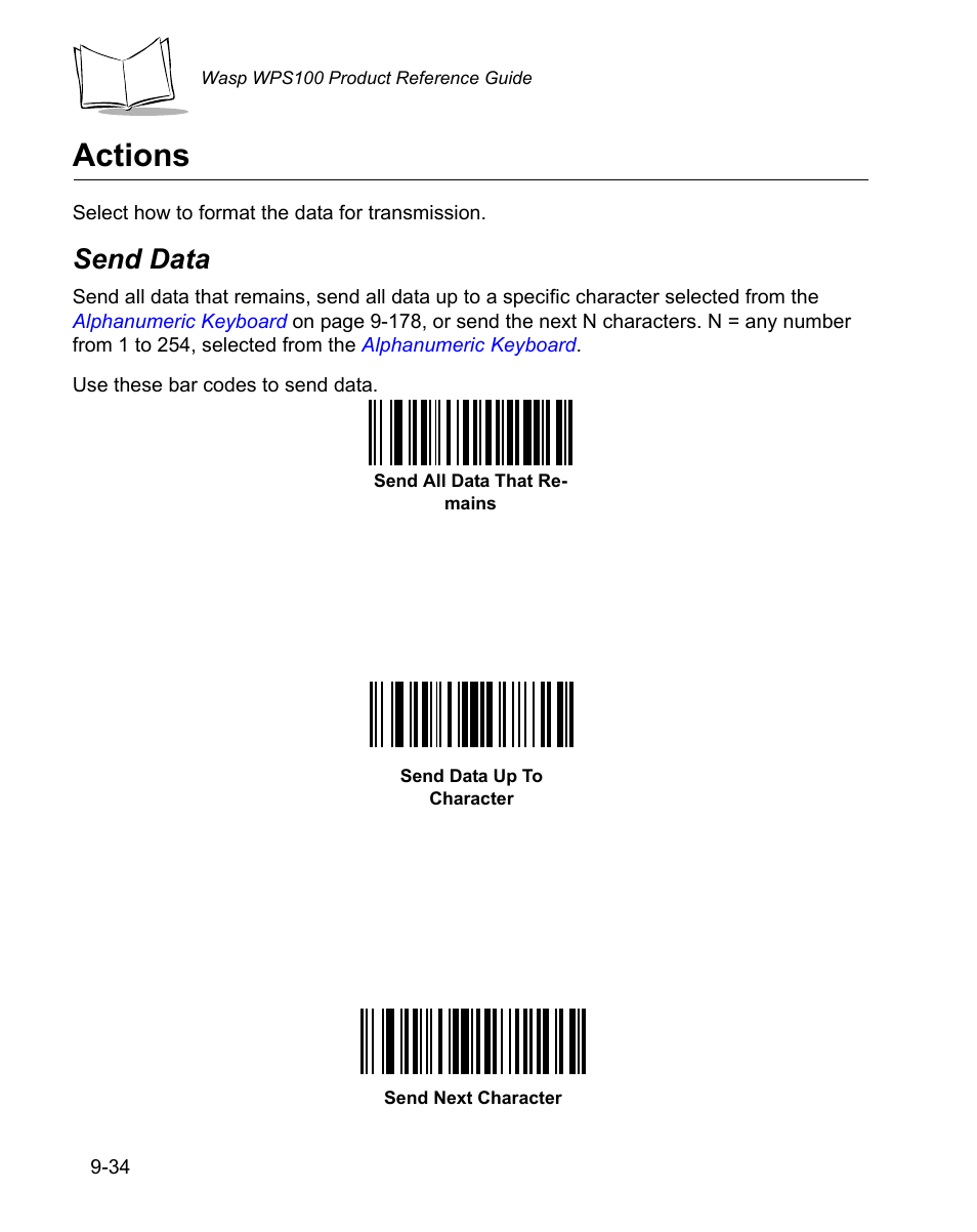 Actions, Send data, Actions -34 | Send data -34 | Wasp Bar Code WPS100 User Manual | Page 252 / 466