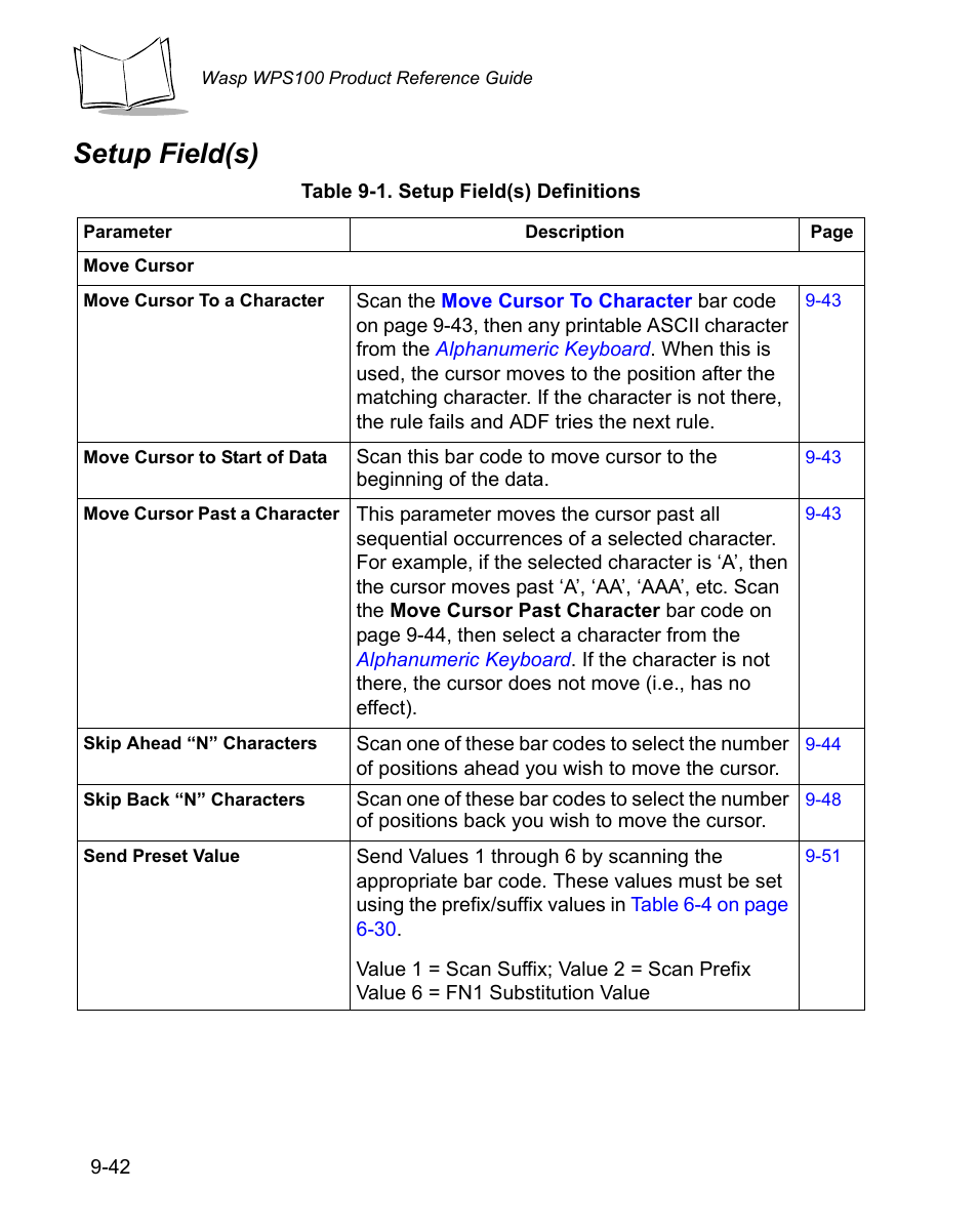 Setup field(s) | Wasp Bar Code WPS100 User Manual | Page 260 / 466