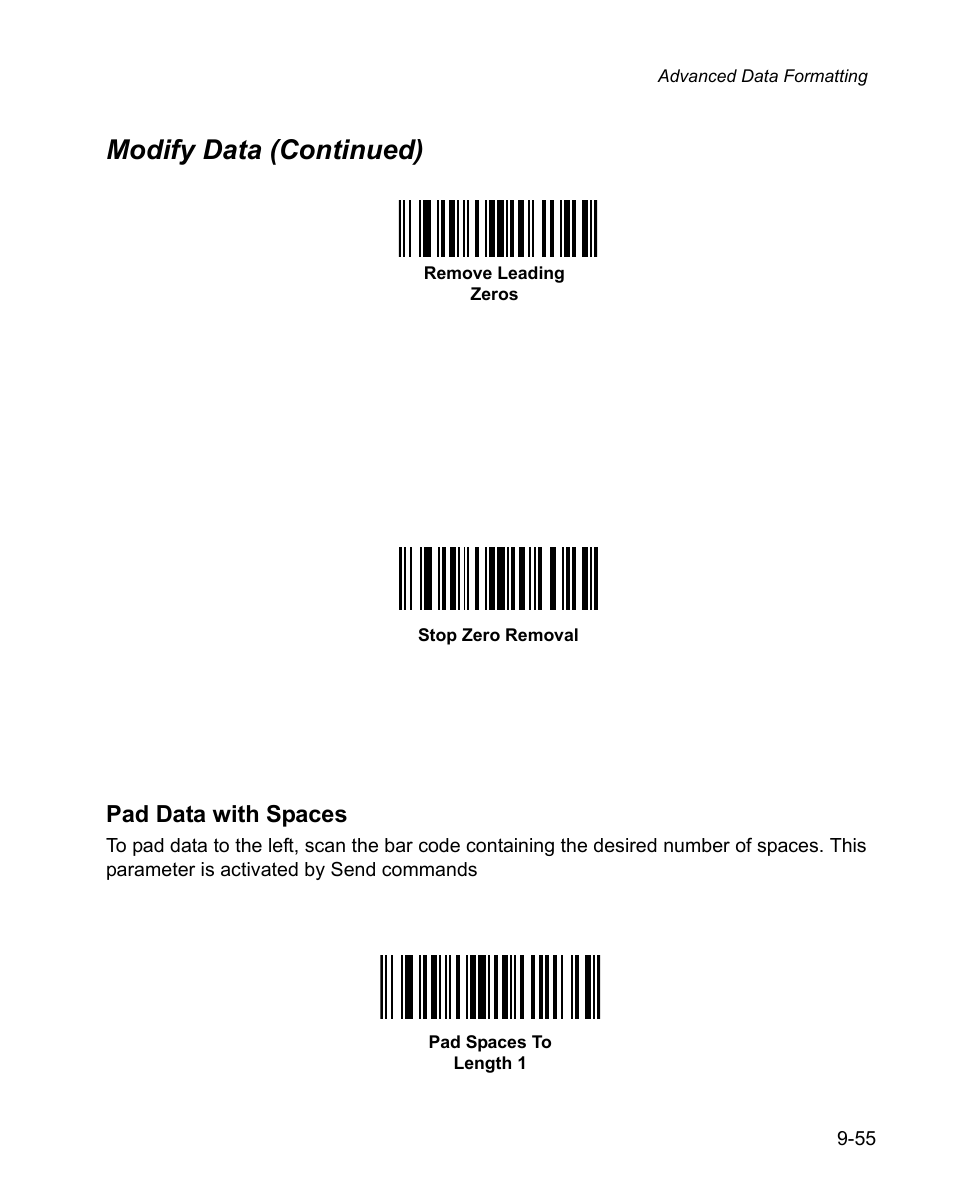 Modify data (continued), Pad data with spaces | Wasp Bar Code WPS100 User Manual | Page 273 / 466