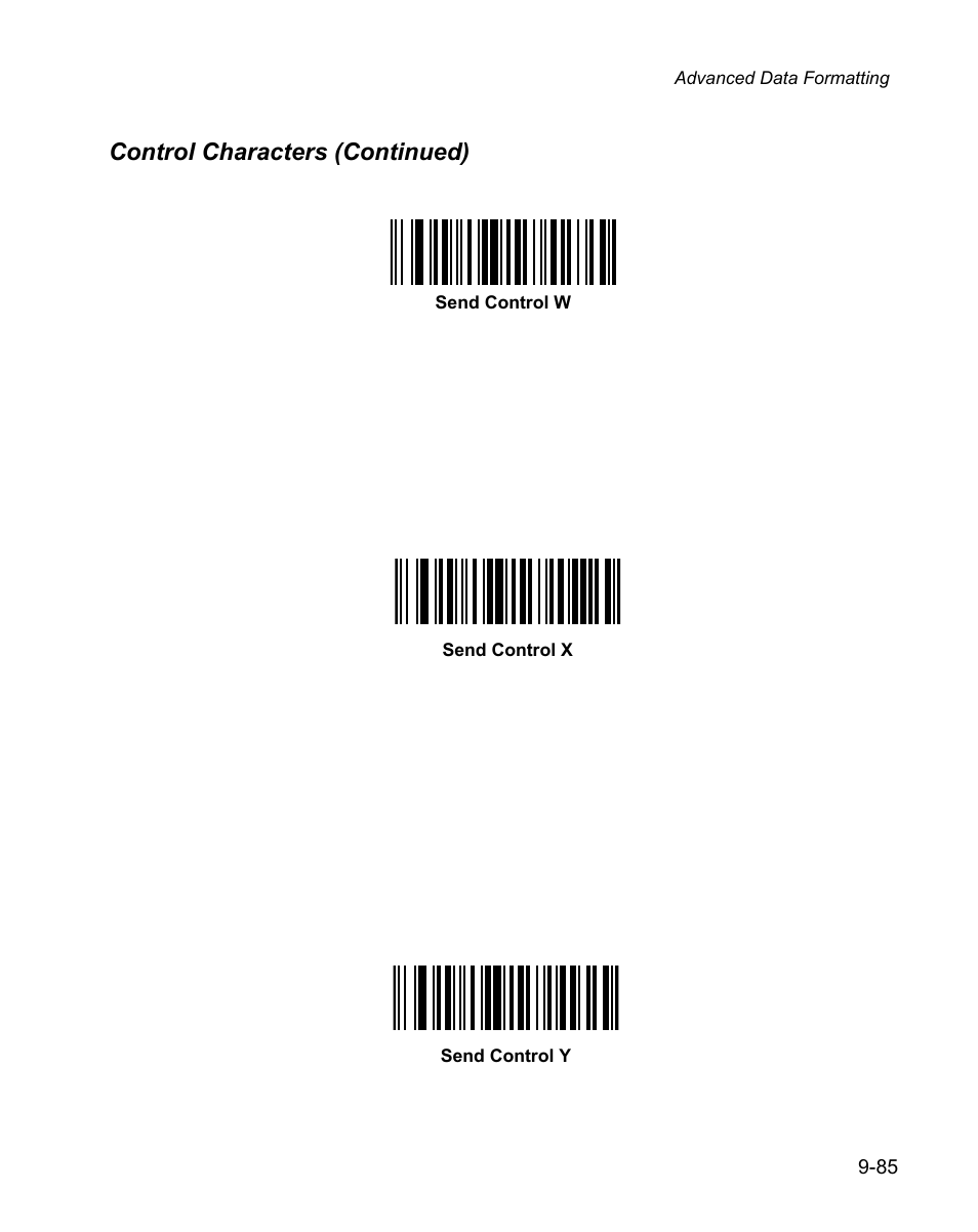 Control characters (continued) | Wasp Bar Code WPS100 User Manual | Page 303 / 466