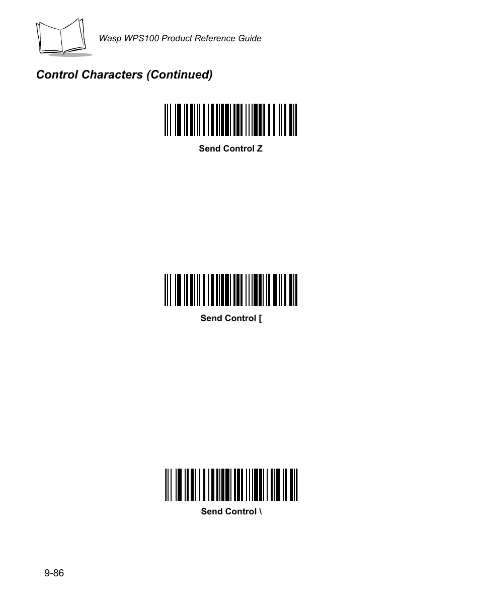 Control characters (continued) | Wasp Bar Code WPS100 User Manual | Page 304 / 466