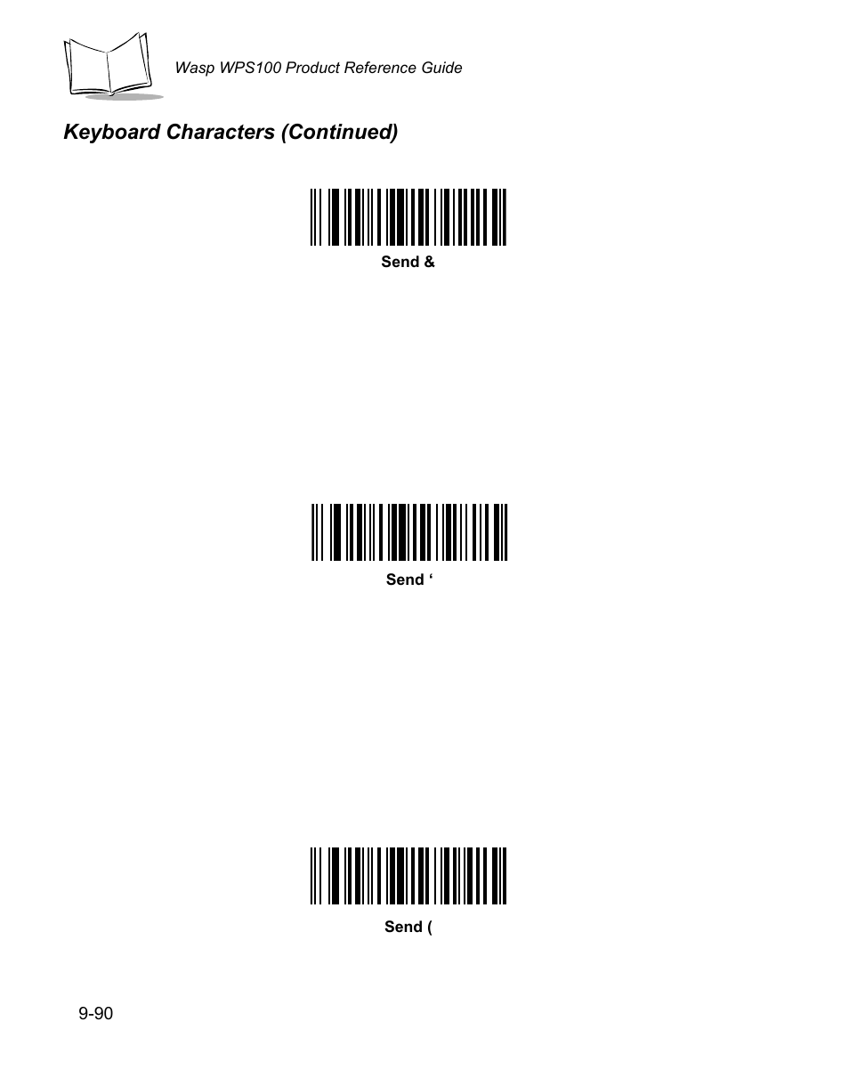 Keyboard characters (continued) | Wasp Bar Code WPS100 User Manual | Page 308 / 466