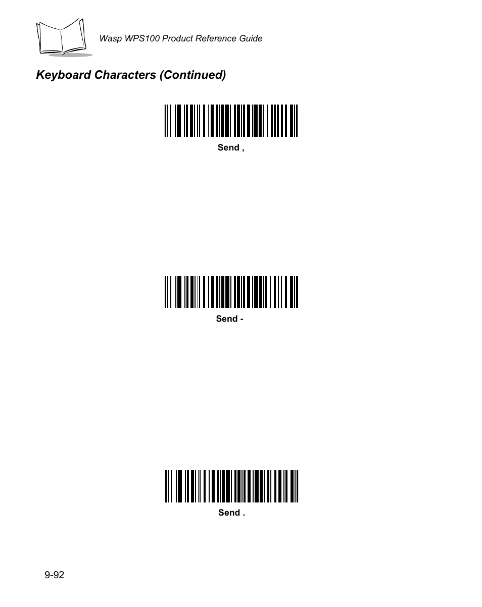 Keyboard characters (continued) | Wasp Bar Code WPS100 User Manual | Page 310 / 466