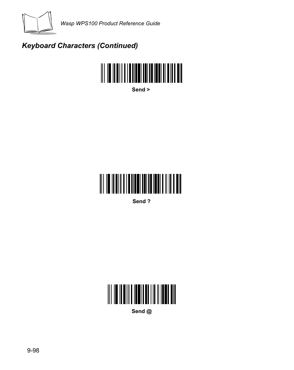 Keyboard characters (continued) | Wasp Bar Code WPS100 User Manual | Page 316 / 466