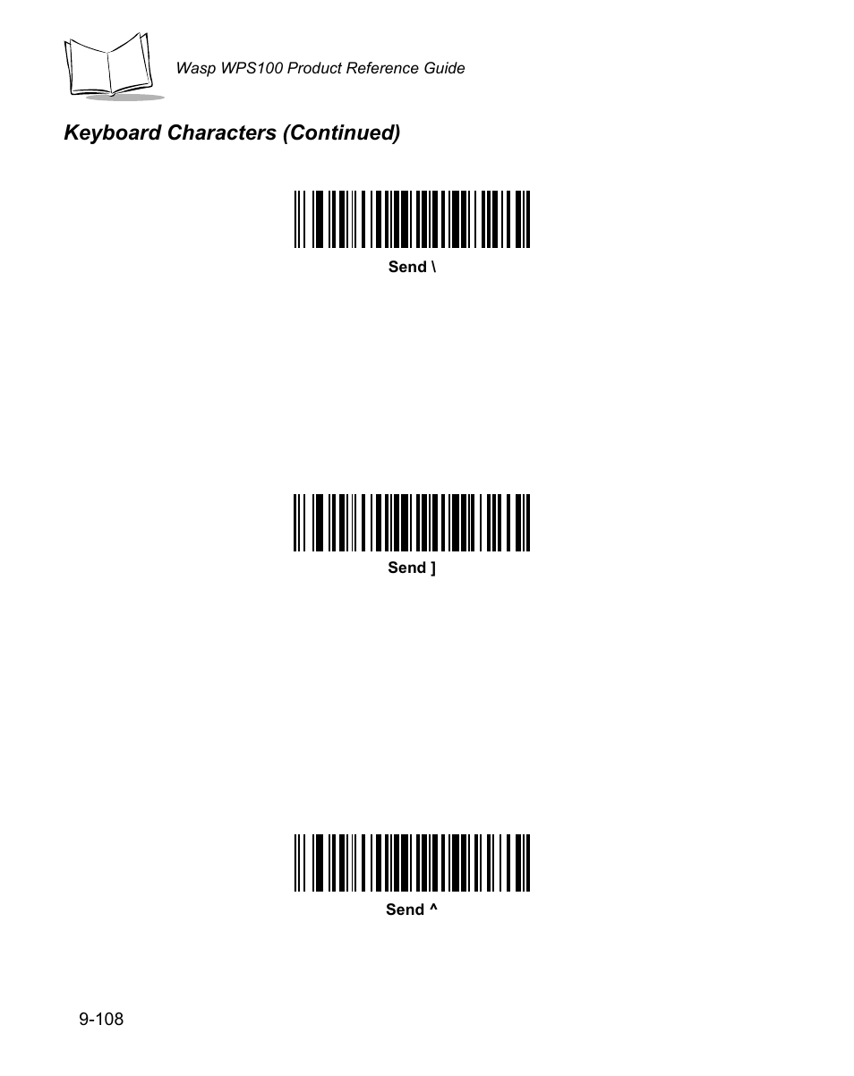 Keyboard characters (continued) | Wasp Bar Code WPS100 User Manual | Page 326 / 466