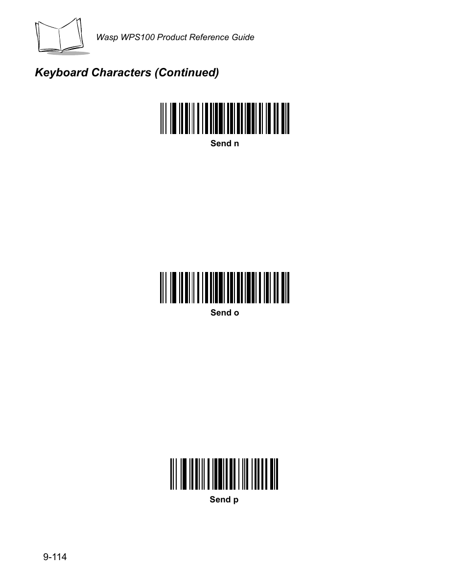 Keyboard characters (continued) | Wasp Bar Code WPS100 User Manual | Page 332 / 466