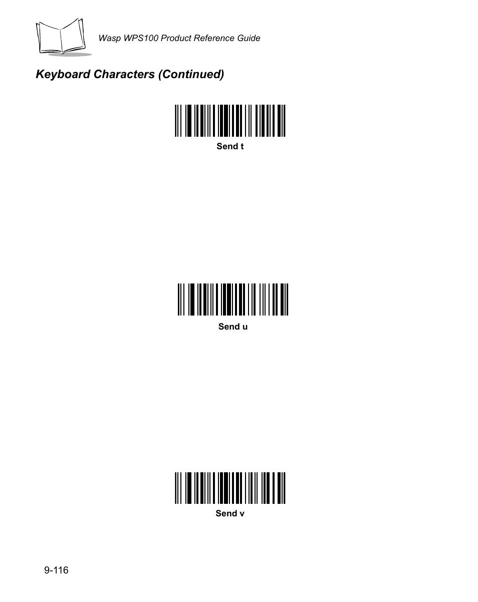 Keyboard characters (continued) | Wasp Bar Code WPS100 User Manual | Page 334 / 466