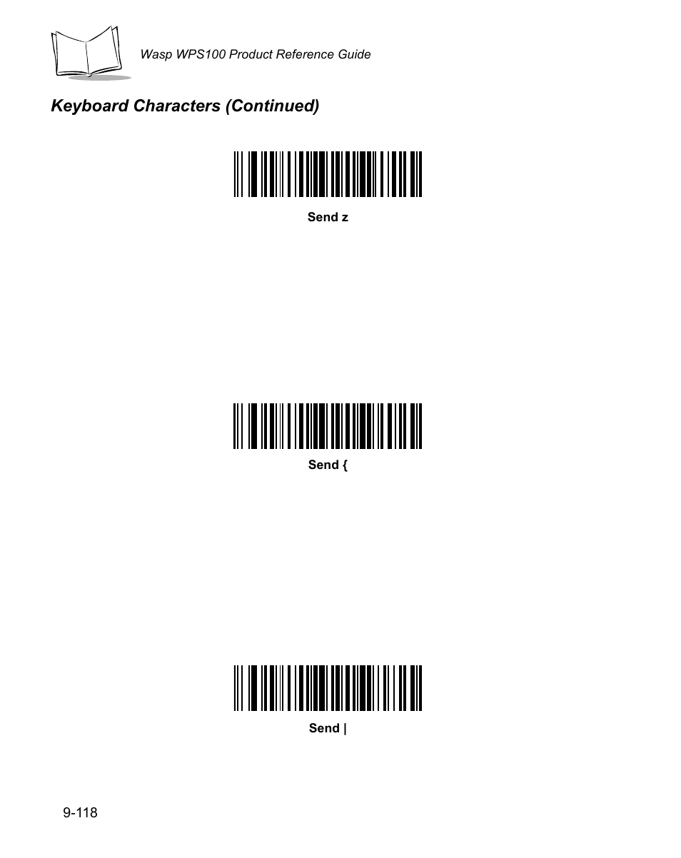 Keyboard characters (continued) | Wasp Bar Code WPS100 User Manual | Page 336 / 466