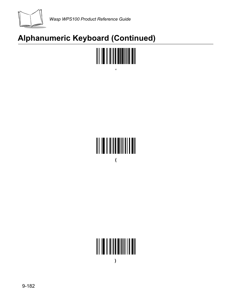 Alphanumeric keyboard (continued) | Wasp Bar Code WPS100 User Manual | Page 400 / 466