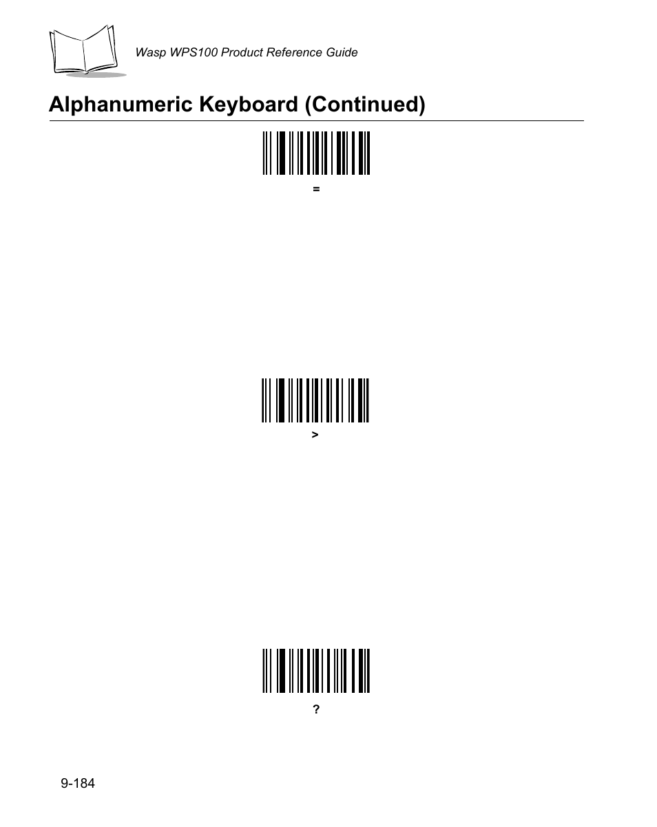 Alphanumeric keyboard (continued) | Wasp Bar Code WPS100 User Manual | Page 402 / 466