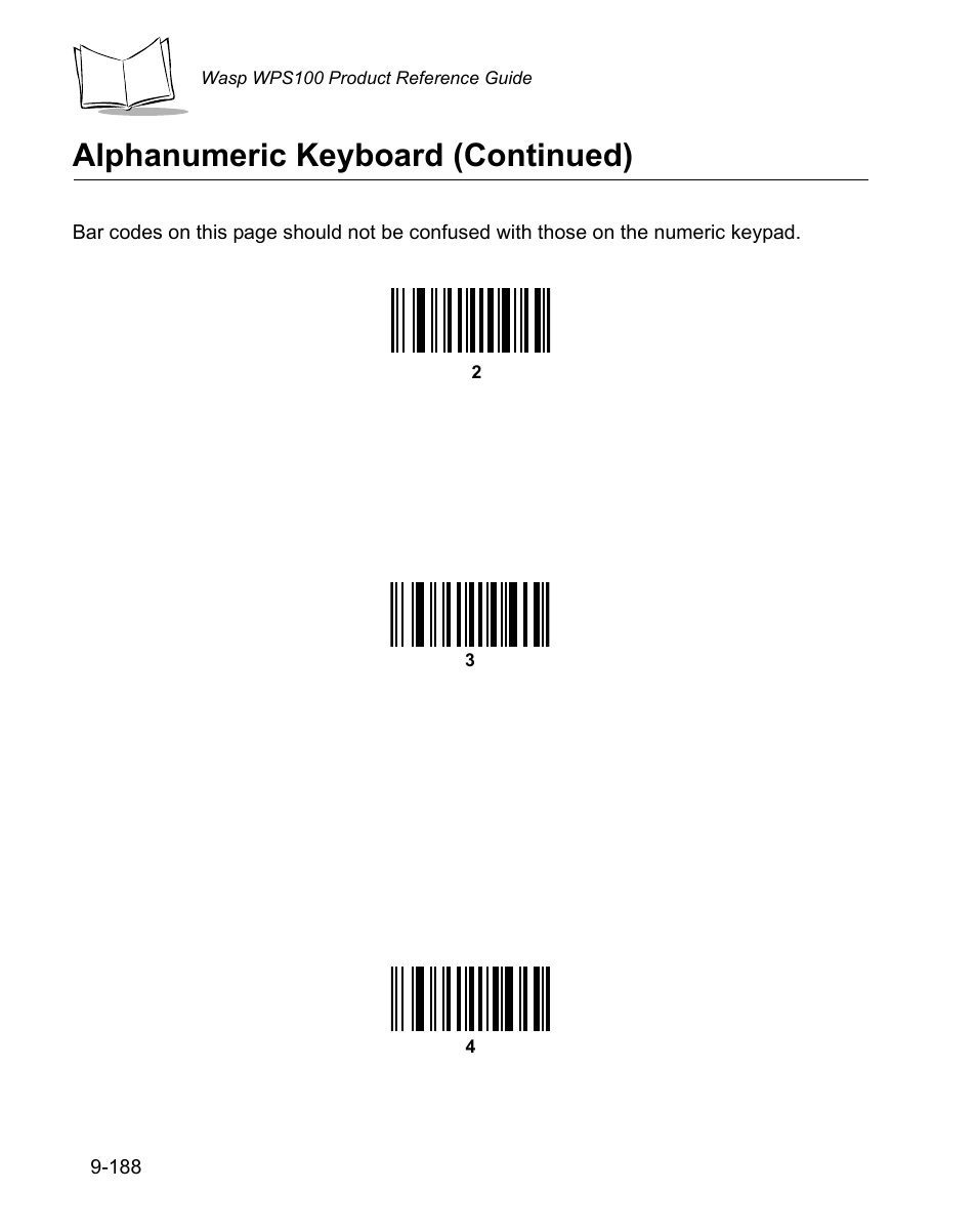 Alphanumeric keyboard (continued) | Wasp Bar Code WPS100 User Manual | Page 406 / 466