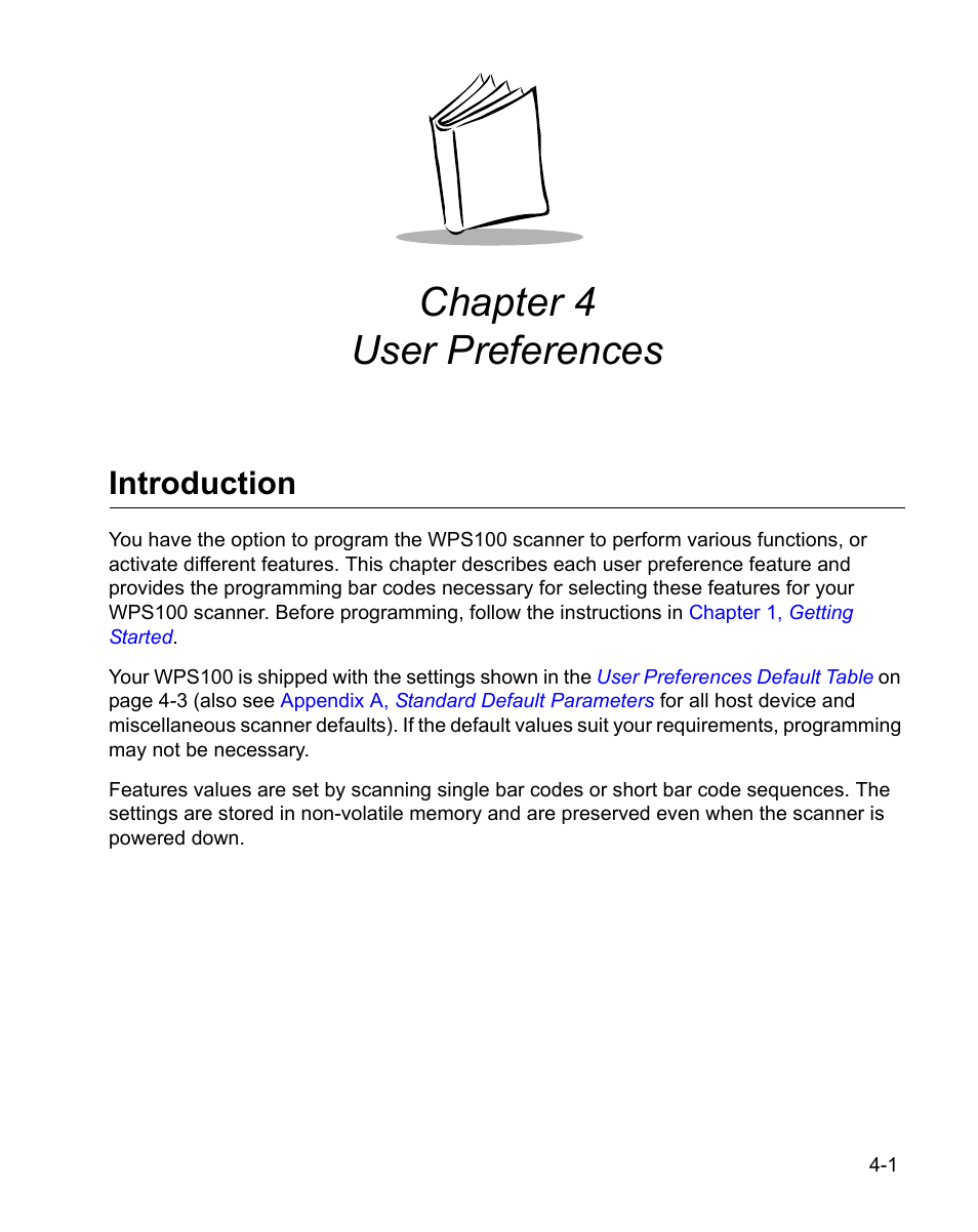 Chapter 4 user preferences, Introduction, Chapter 4. user preferences | Introduction -1, Chapter 4, user preferences, R to, Chapter 4, User preferences, Chapter 4, user, Preferences | Wasp Bar Code WPS100 User Manual | Page 41 / 466