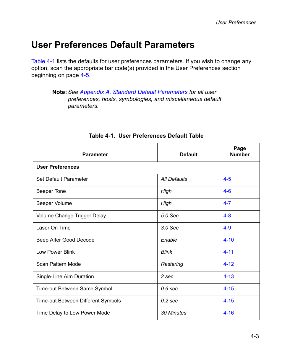 User preferences default parameters, User preferences default parameters -3 | Wasp Bar Code WPS100 User Manual | Page 43 / 466
