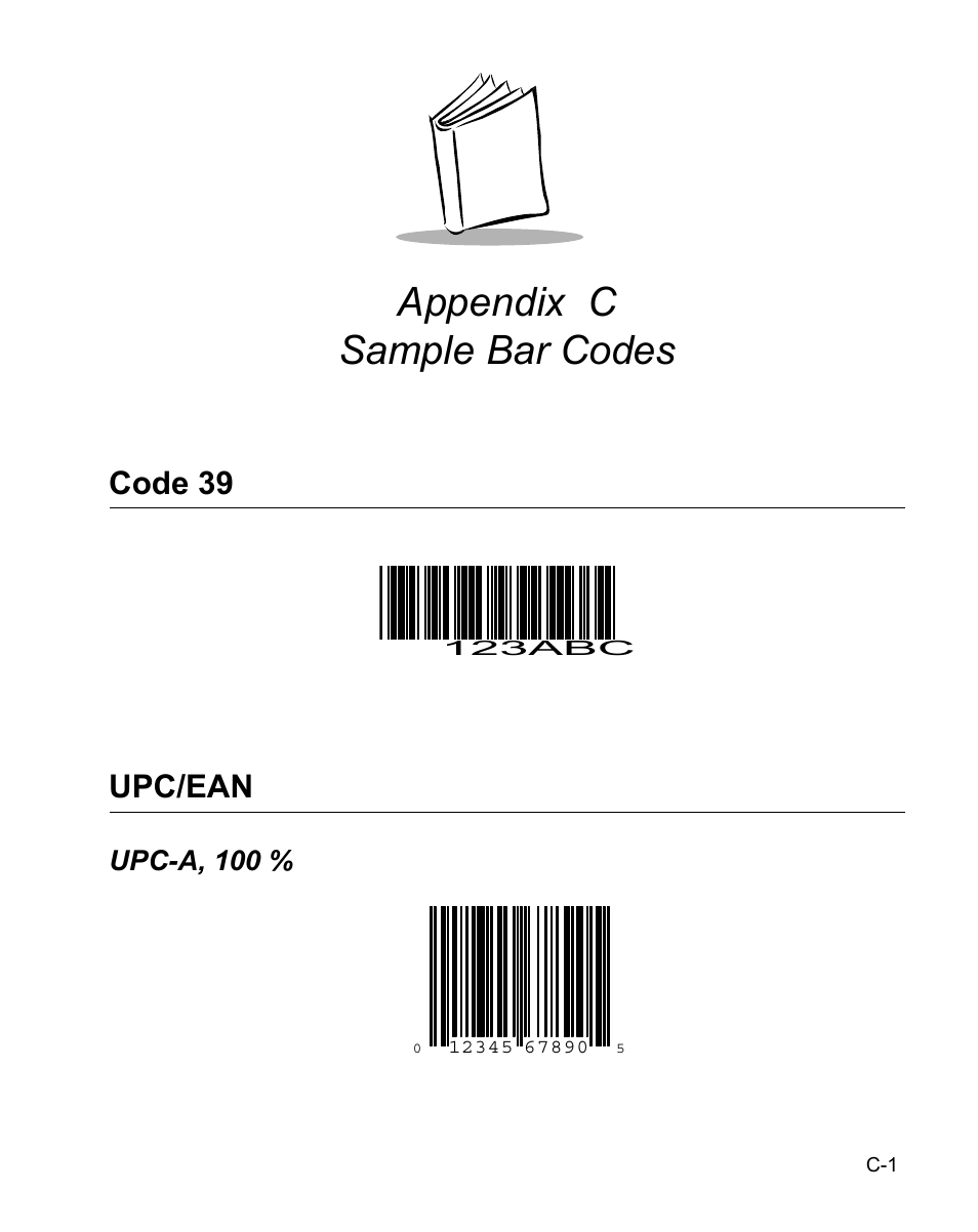 Appendix c sample bar codes, Code 39, Upc/ean | Upc-a, 100, Appendix c. sample bar codes, Appendix c, sample bar codes, Code 39 upc/ean | Wasp Bar Code WPS100 User Manual | Page 445 / 466