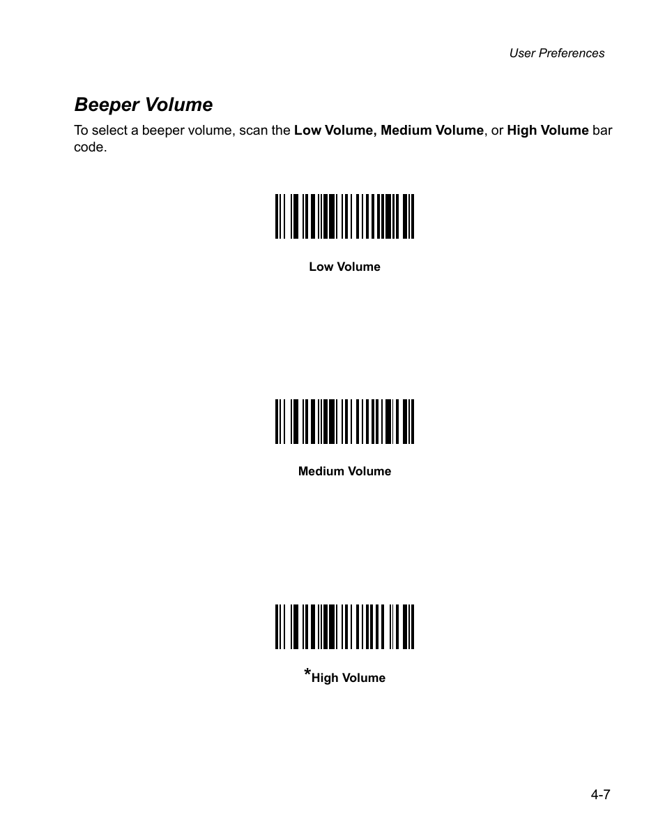 Beeper volume, Beeper volume -7 | Wasp Bar Code WPS100 User Manual | Page 47 / 466