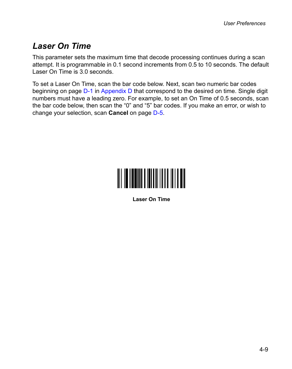 Laser on time, Laser on time -9 | Wasp Bar Code WPS100 User Manual | Page 49 / 466