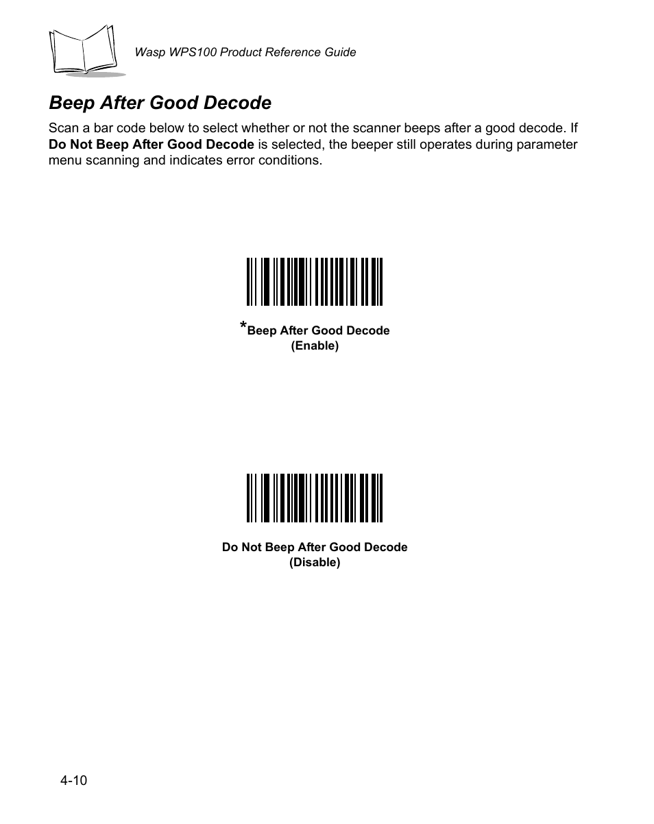 Beep after good decode, Beep after good decode -10 | Wasp Bar Code WPS100 User Manual | Page 50 / 466