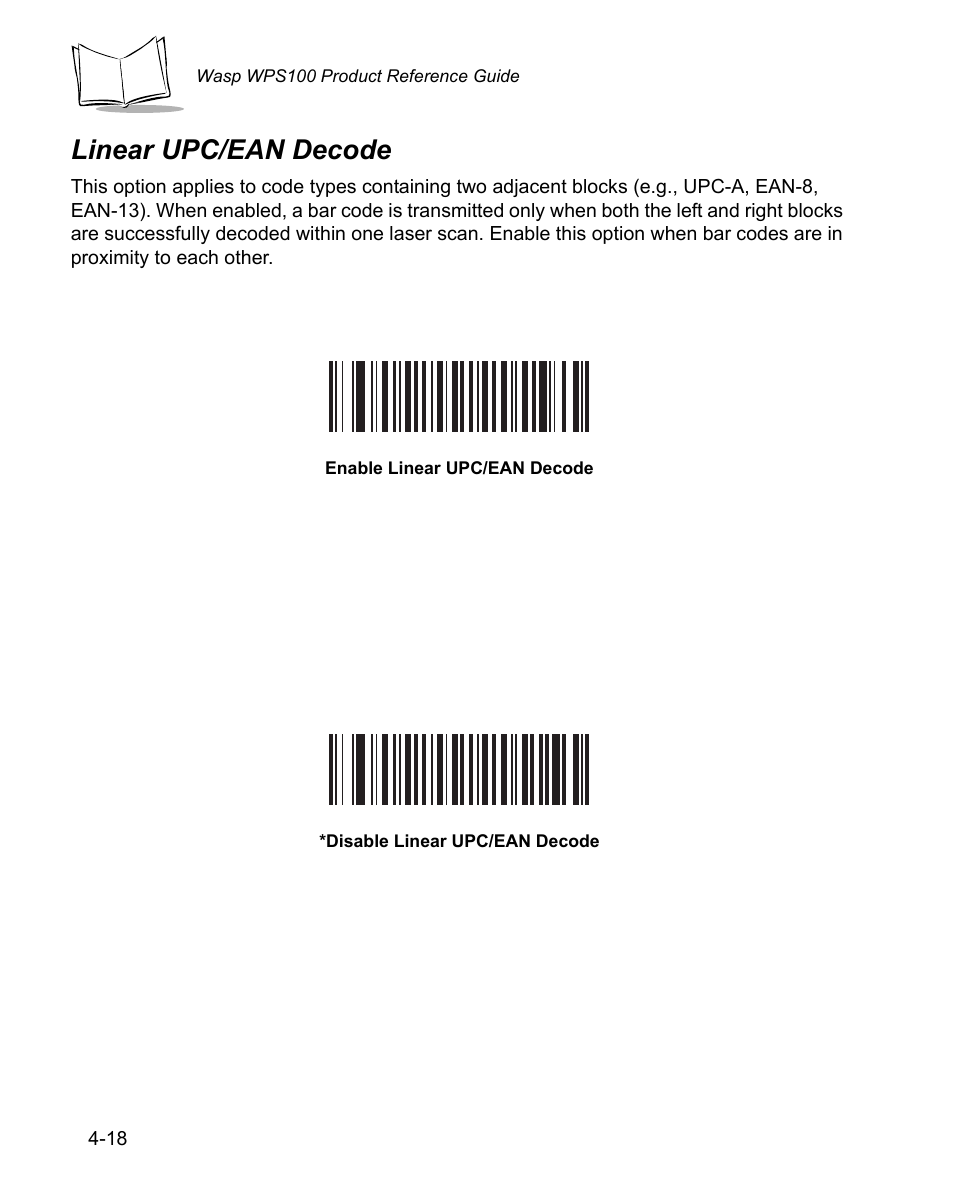 Linear upc/ean decode, Linear upc/ean decode -18 | Wasp Bar Code WPS100 User Manual | Page 58 / 466