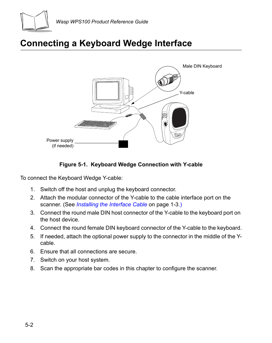 Connecting a keyboard wedge interface, Connecting a keyboard wedge interface -2 | Wasp Bar Code WPS100 User Manual | Page 60 / 466
