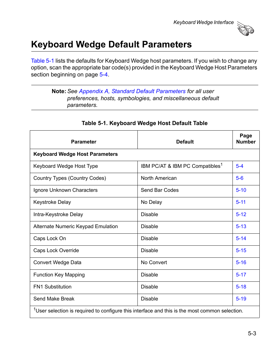 Keyboard wedge default parameters, Keyboard wedge default parameters -3 | Wasp Bar Code WPS100 User Manual | Page 61 / 466