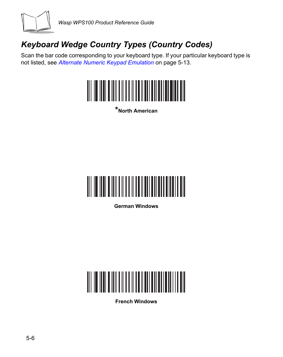 Keyboard wedge country types (country codes), Keyboard wedge country types (country codes) -6 | Wasp Bar Code WPS100 User Manual | Page 64 / 466