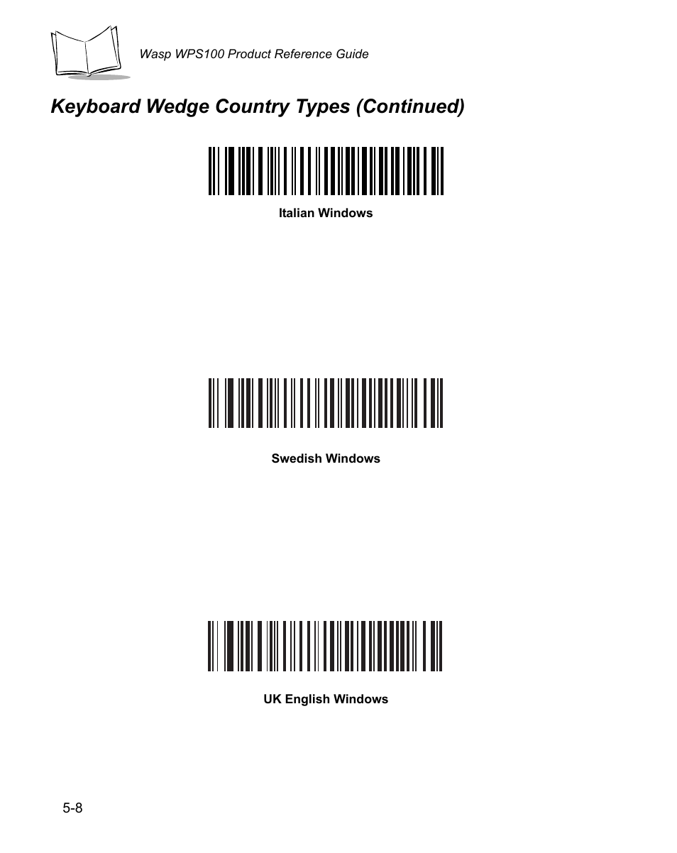 Keyboard wedge country types (continued) | Wasp Bar Code WPS100 User Manual | Page 66 / 466