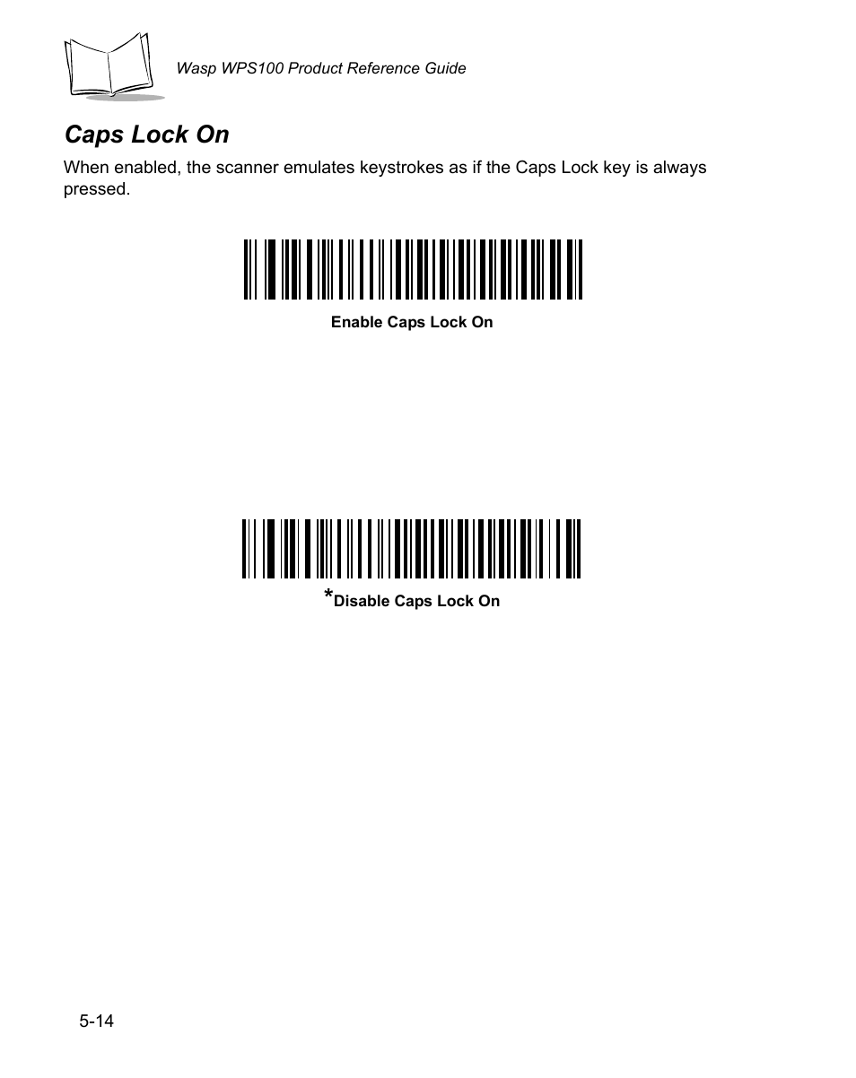 Caps lock on, Caps lock on -14 | Wasp Bar Code WPS100 User Manual | Page 72 / 466