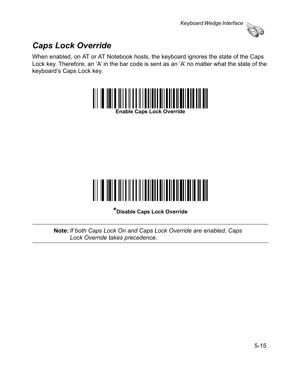 Caps lock override, Caps lock override -15 | Wasp Bar Code WPS100 User Manual | Page 73 / 466