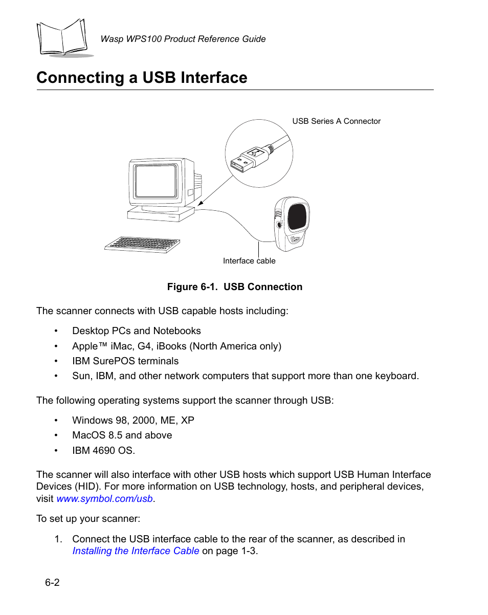 Connecting a usb interface, Connecting a usb interface -2 | Wasp Bar Code WPS100 User Manual | Page 94 / 466