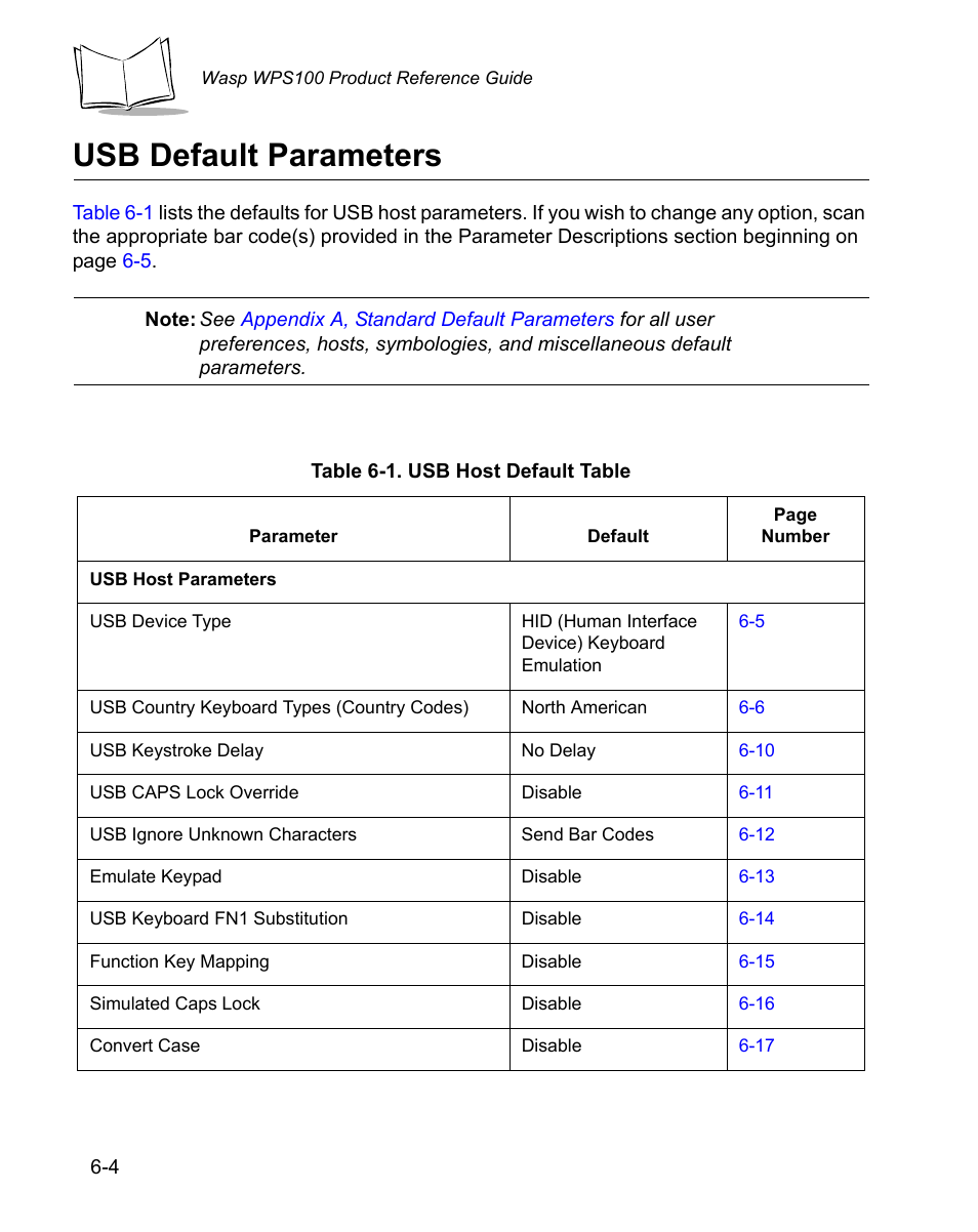 Usb default parameters, Usb default parameters -4 | Wasp Bar Code WPS100 User Manual | Page 96 / 466
