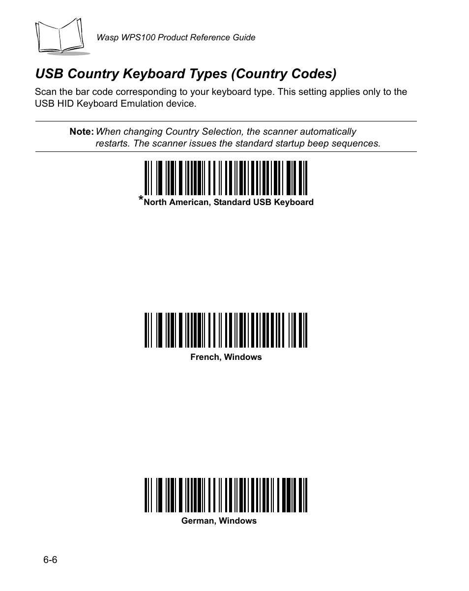 Usb country keyboard types (country codes), Usb country keyboard types (country codes) -6 | Wasp Bar Code WPS100 User Manual | Page 98 / 466